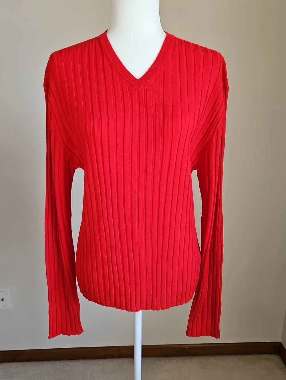 J Crew High V Neck Wide Rib Sweater Red NEW XXL Stretch 100% Merino Wool 2026